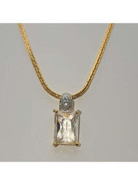 Gold and Silver Square Rhinestones Pendant Box Necklace Casual15''